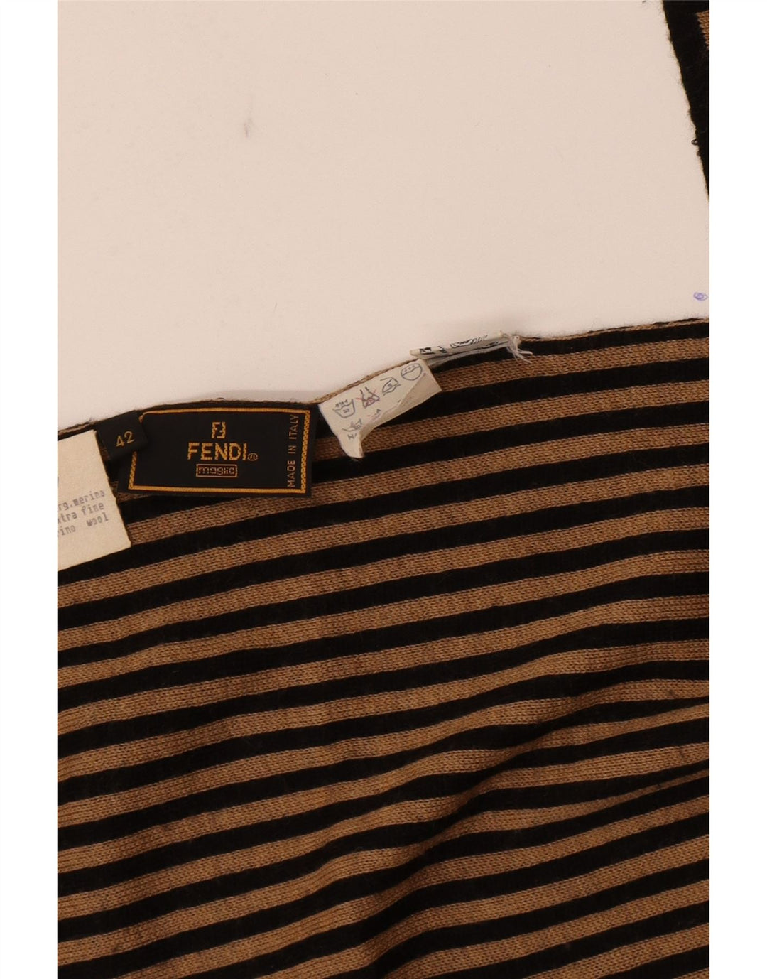 Fendi xale feminino IT 42 designer de lã merino listrado bege médio