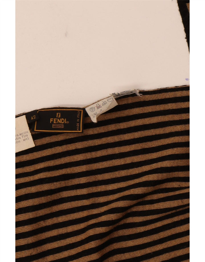 Fendi xale feminino IT 42 designer de lã merino listrado bege médio