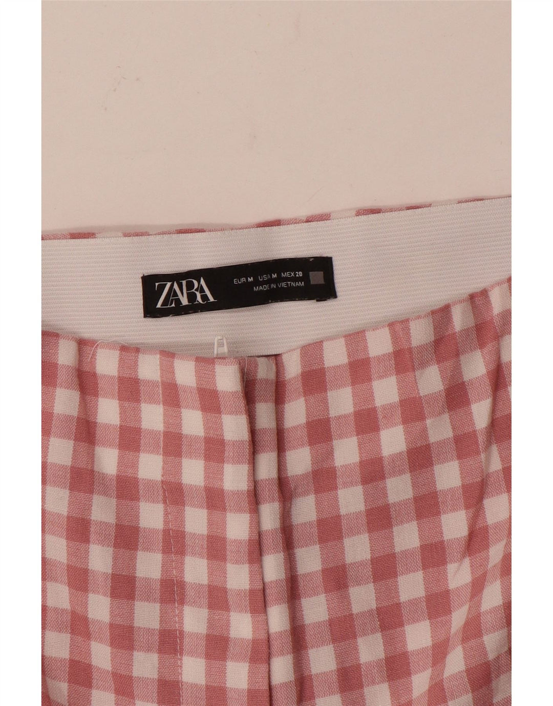 Zara Calça feminina reta cortada média W28 L25 rosa xadrez