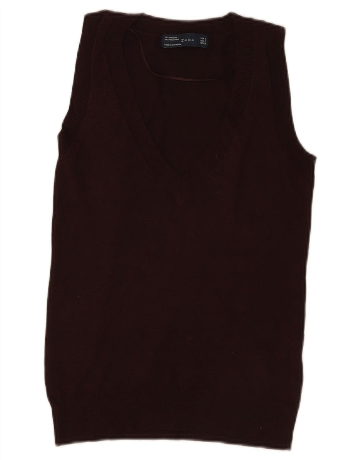 Colete feminino Zara UK 10 pequeno viscose marrom