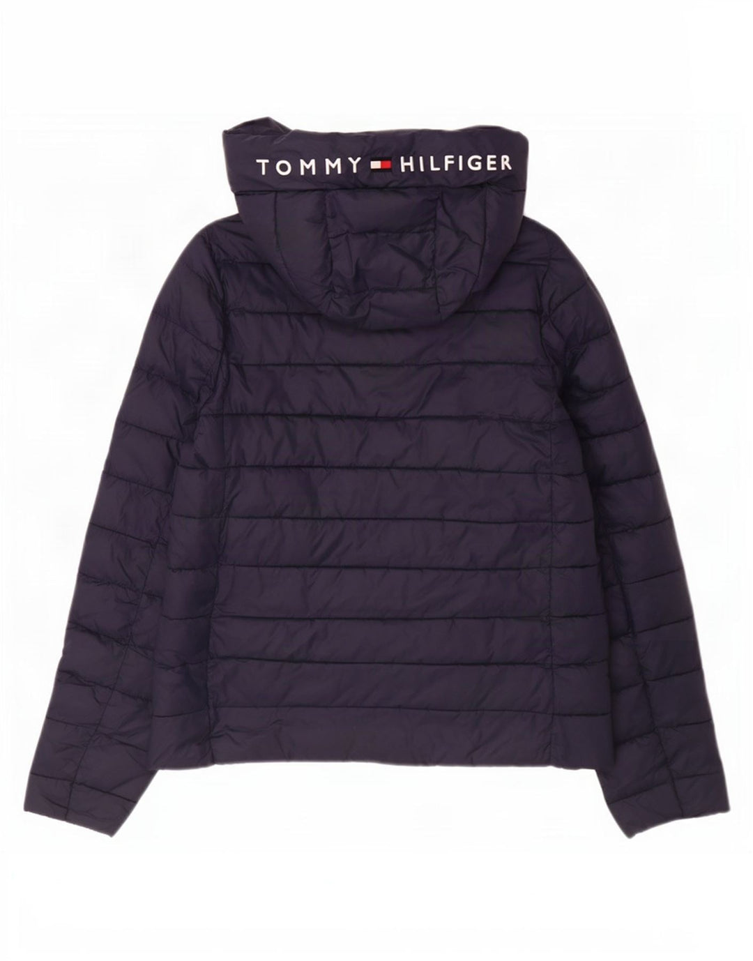 Jaqueta feminina acolchoada com capuz gráfico Tommy Hilfiger Reino Unido 14 médio azul marinho