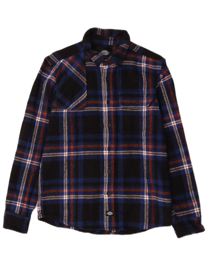 Camisa masculina de flanela Dickies pequena xadrez azul marinho de algodão
