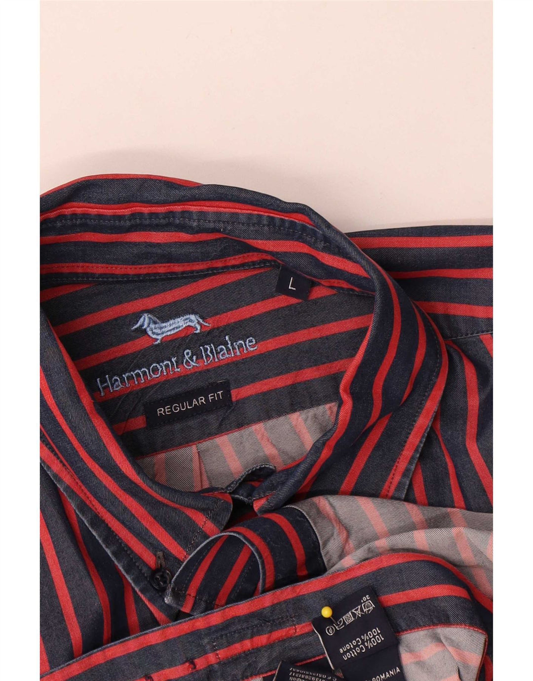 Camisa masculina Harmont & Blaine Regular Fit grande algodão listrado vermelho