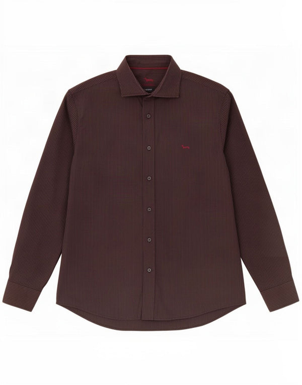 Camisa masculina Harmont & Blaine de ajuste estreito 2XL algodão listrado marrom