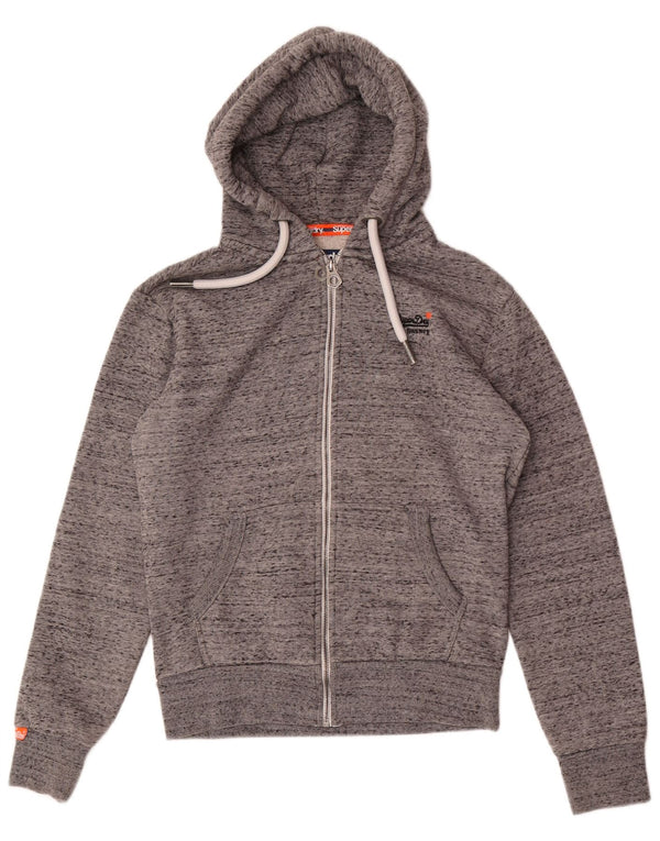 Suéter masculino Superdry com capuz e zíper XS algodão manchado cinza