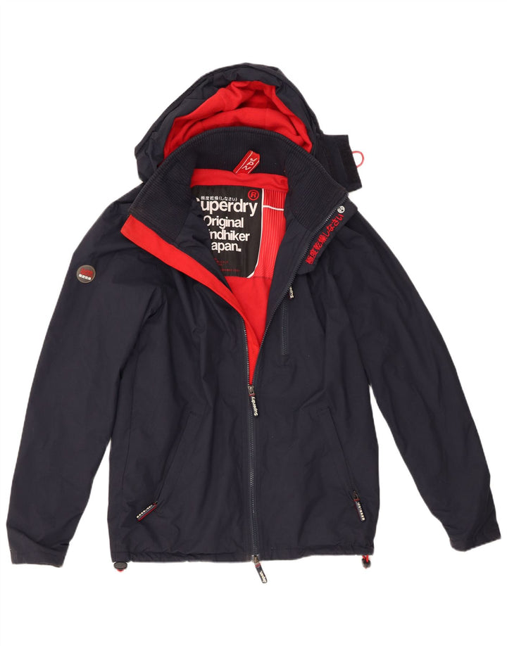 Jaqueta corta-vento masculina Superdry Windhiker com capuz Reino Unido 36 pequeno azul marinho
