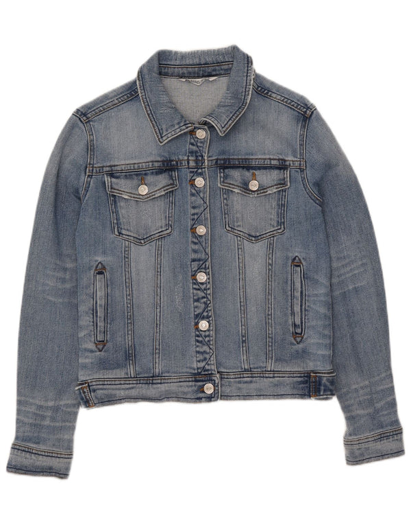 Jaqueta jeans feminina Zara UK 12 algodão azul médio