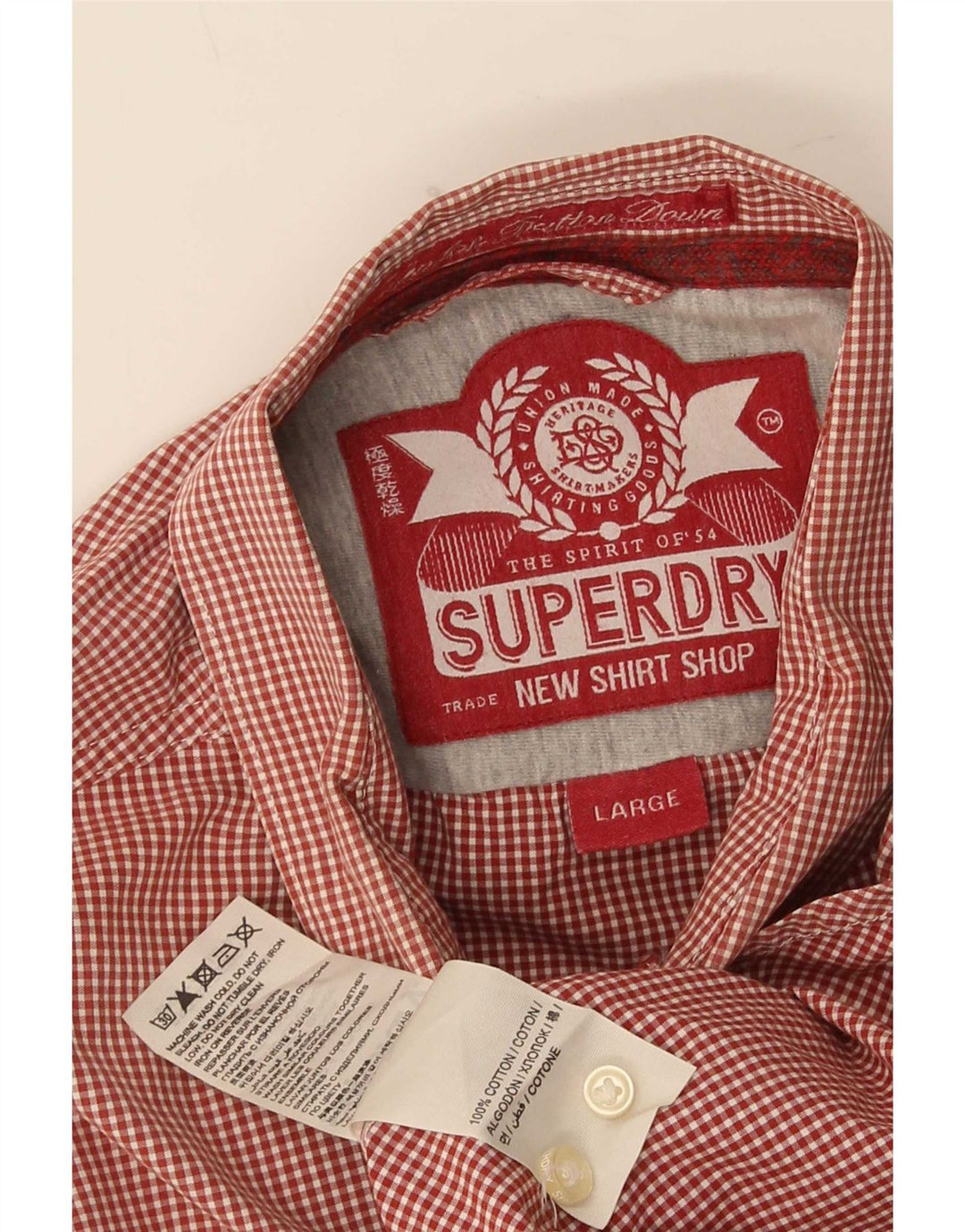 Camisa masculina Superdry grande algodão guingão vermelho