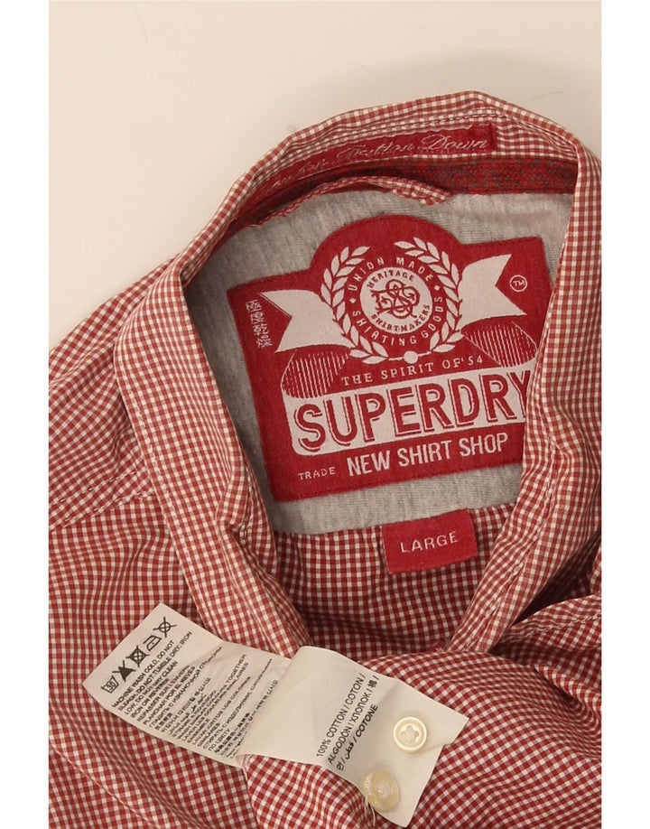Camisa masculina Superdry grande algodão guingão vermelho