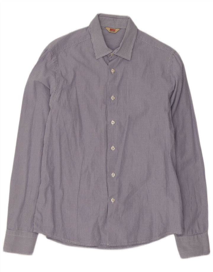 Camisa masculina Rifle de algodão listrado azul médio