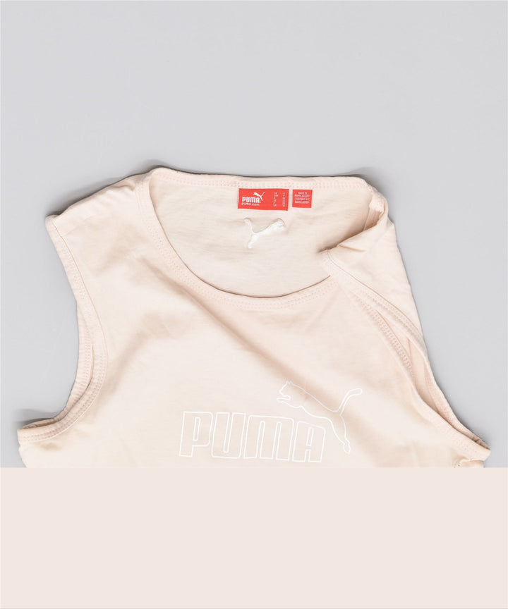 PUMA Womens Graphic Vest Top UK 10 Pequeno Off White Algodão