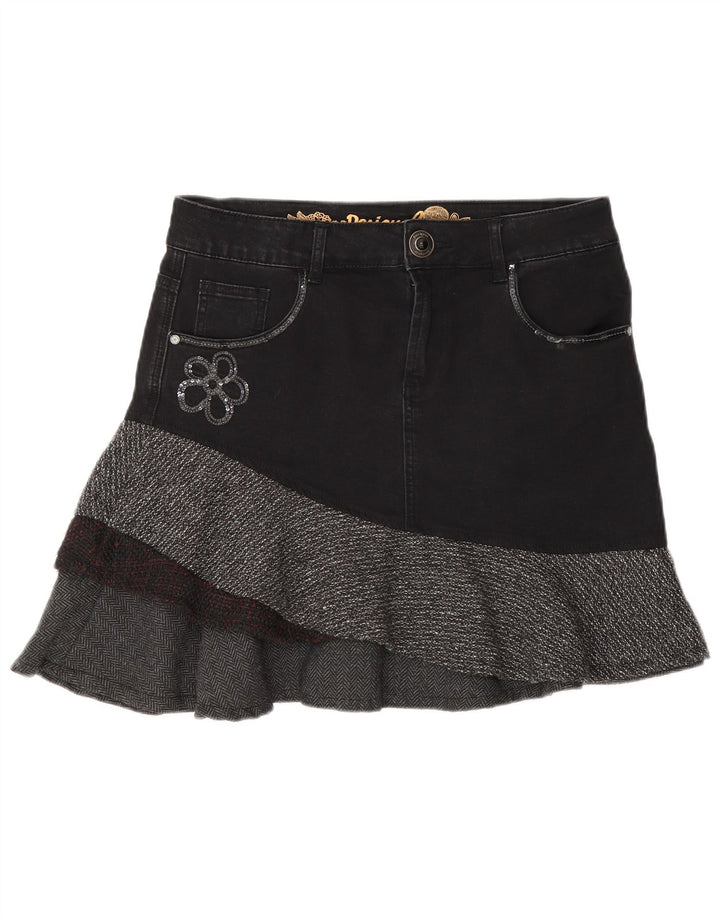 Saia jeans assimétrica feminina Desigual EU 40 médio W30 espinha de peixe cinza