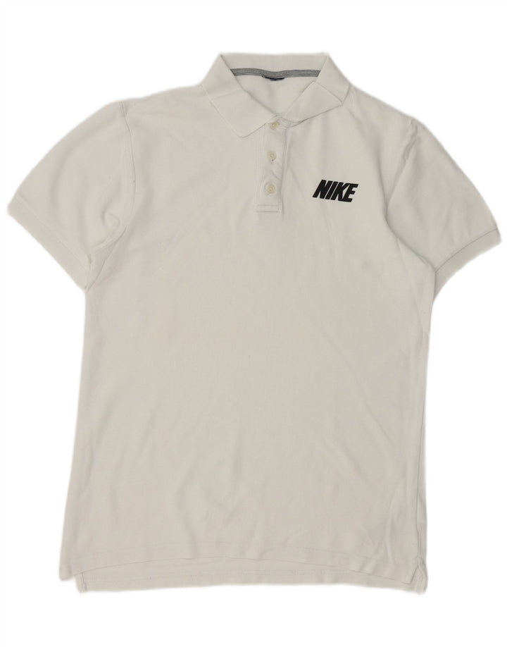Camisa polo gráfica masculina NIKE de algodão branco médio
