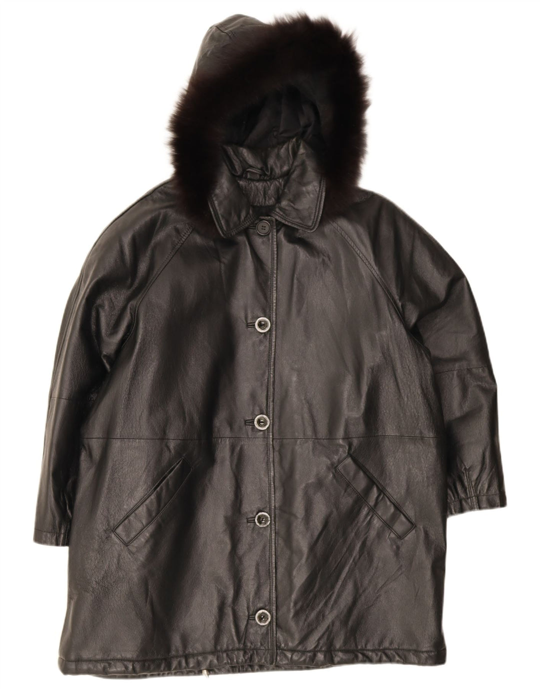 Casaco feminino de couro grande com capuz Privilegi IT 44 couro preto médio