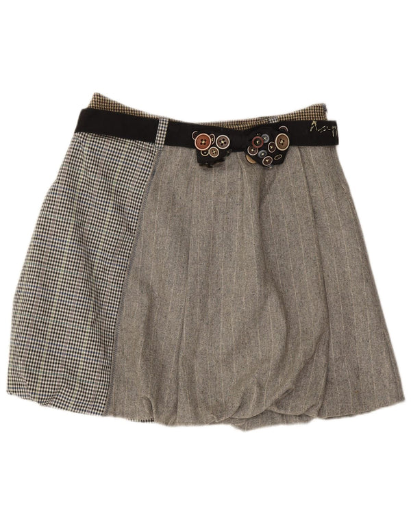 DESIGUAL Womens Bubble Skirt EU 42 Large W30  Grey Patchwork Polyester