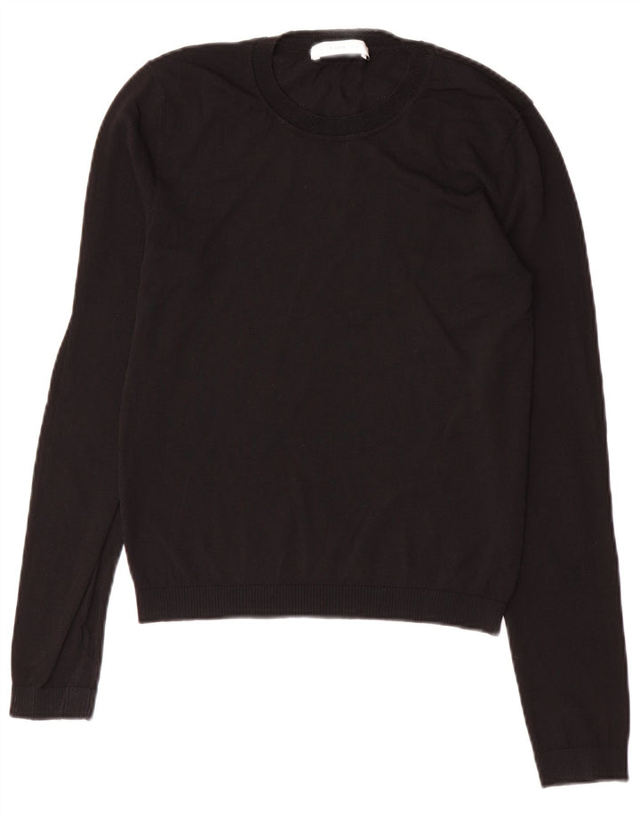 Zara Suéter feminino com gola redonda e gola redonda, preto pequeno, 10