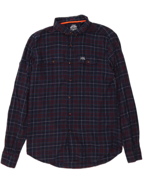 Camisa masculina Superdry de flanela regular fit médio algodão xadrez azul marinho