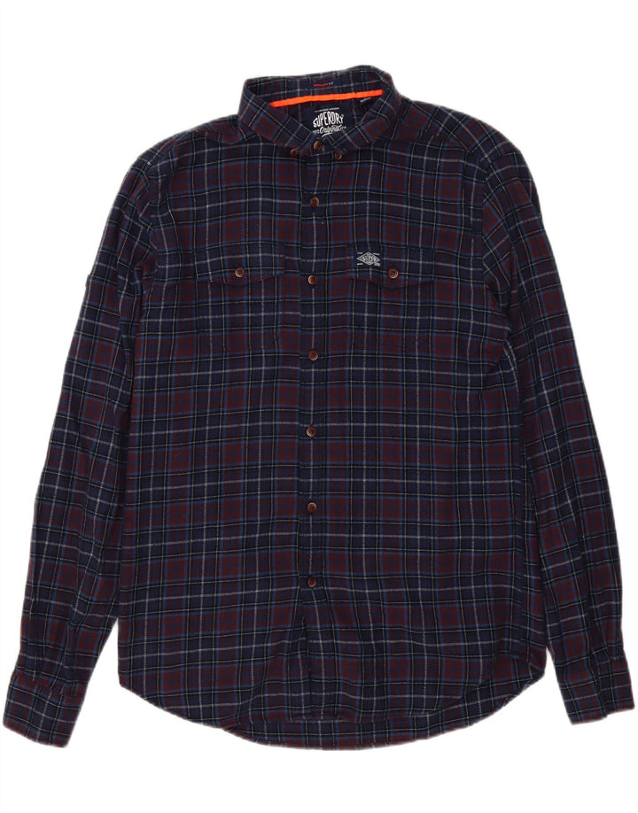 Camisa masculina Superdry de flanela regular fit médio algodão xadrez azul marinho