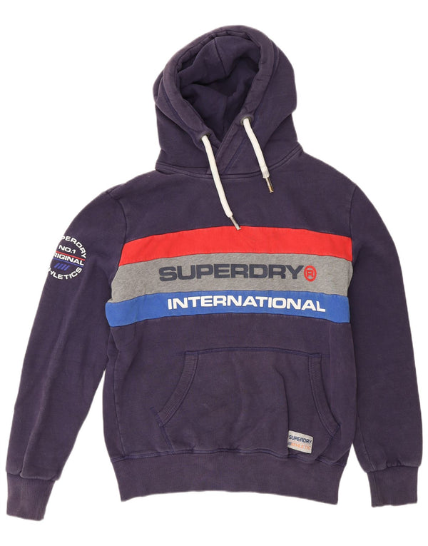 Suéter com capuz gráfico masculino Superdry grande algodão colorblock azul marinho