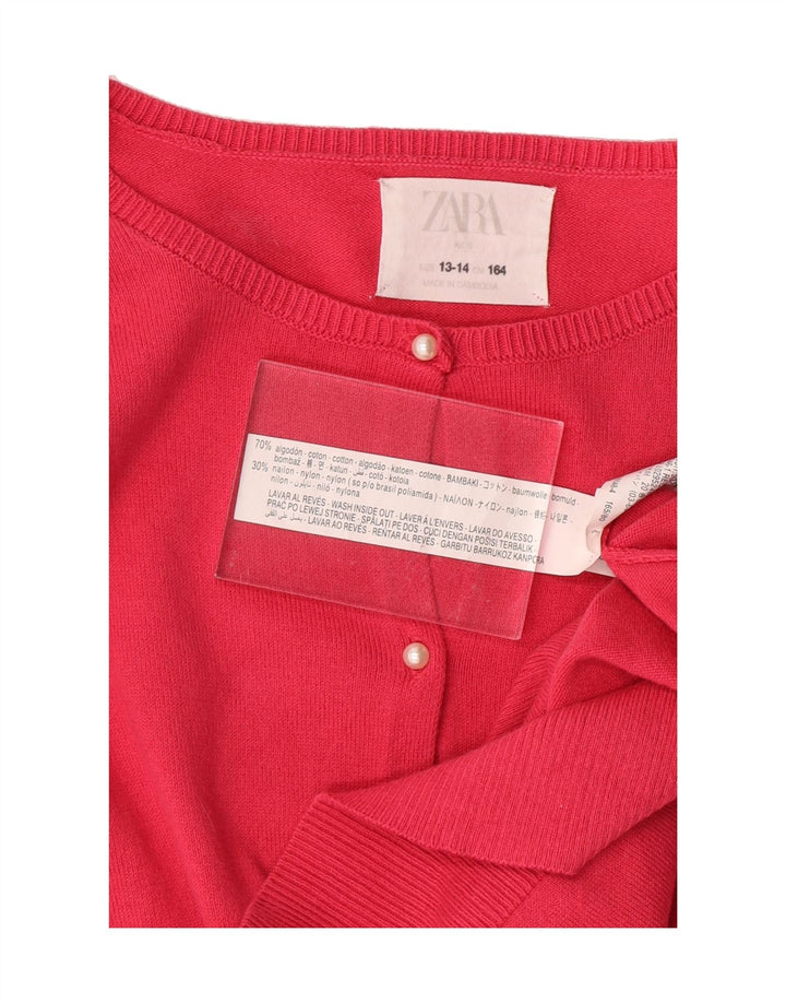 ZARA Girls Cardigan Sweater 13-14 Years Pink Cotton Vintage Zara and Second-Hand Zara from Messina Hembry 