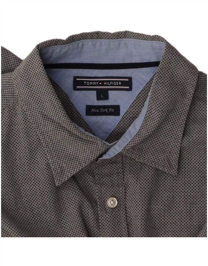 Camisa masculina TOMMY HILFIGER New York Fit grande cinza manchada