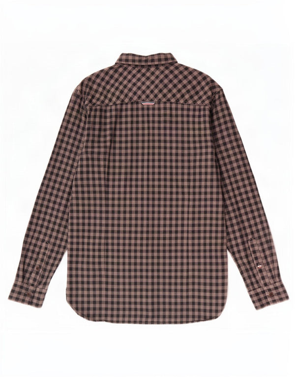 Tommy Hilfiger Camisa masculina de flanela slim fit grande algodão guingão cinza