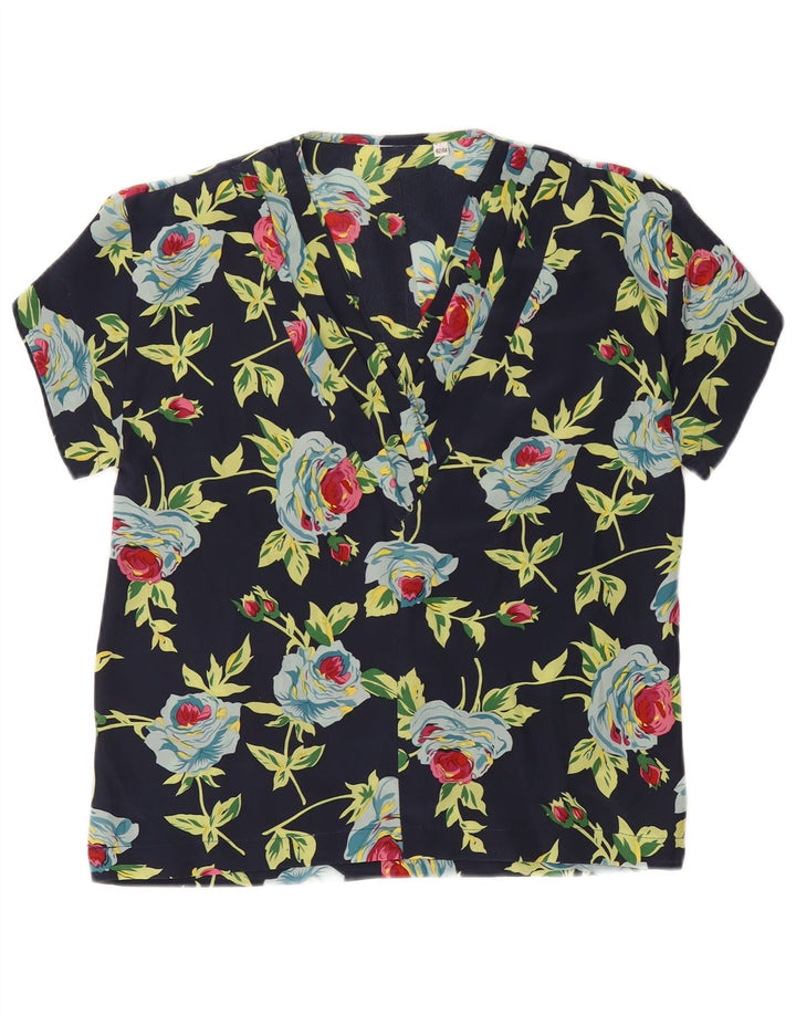 Blusa feminina vintage top IT 42/44 médio azul marinho floral