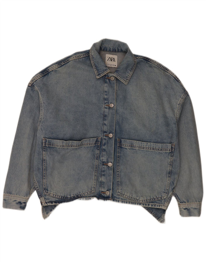 Jaqueta jeans oversized feminina Zara Reino Unido 6 XS azul algodão