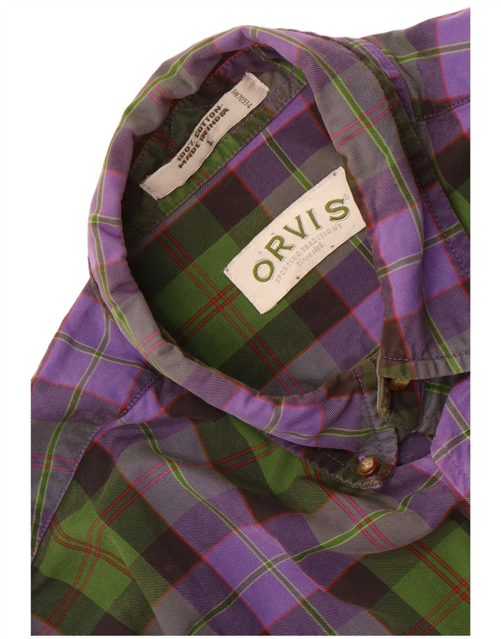 Camisa masculina de flanela Orvis grande algodão xadrez roxo
