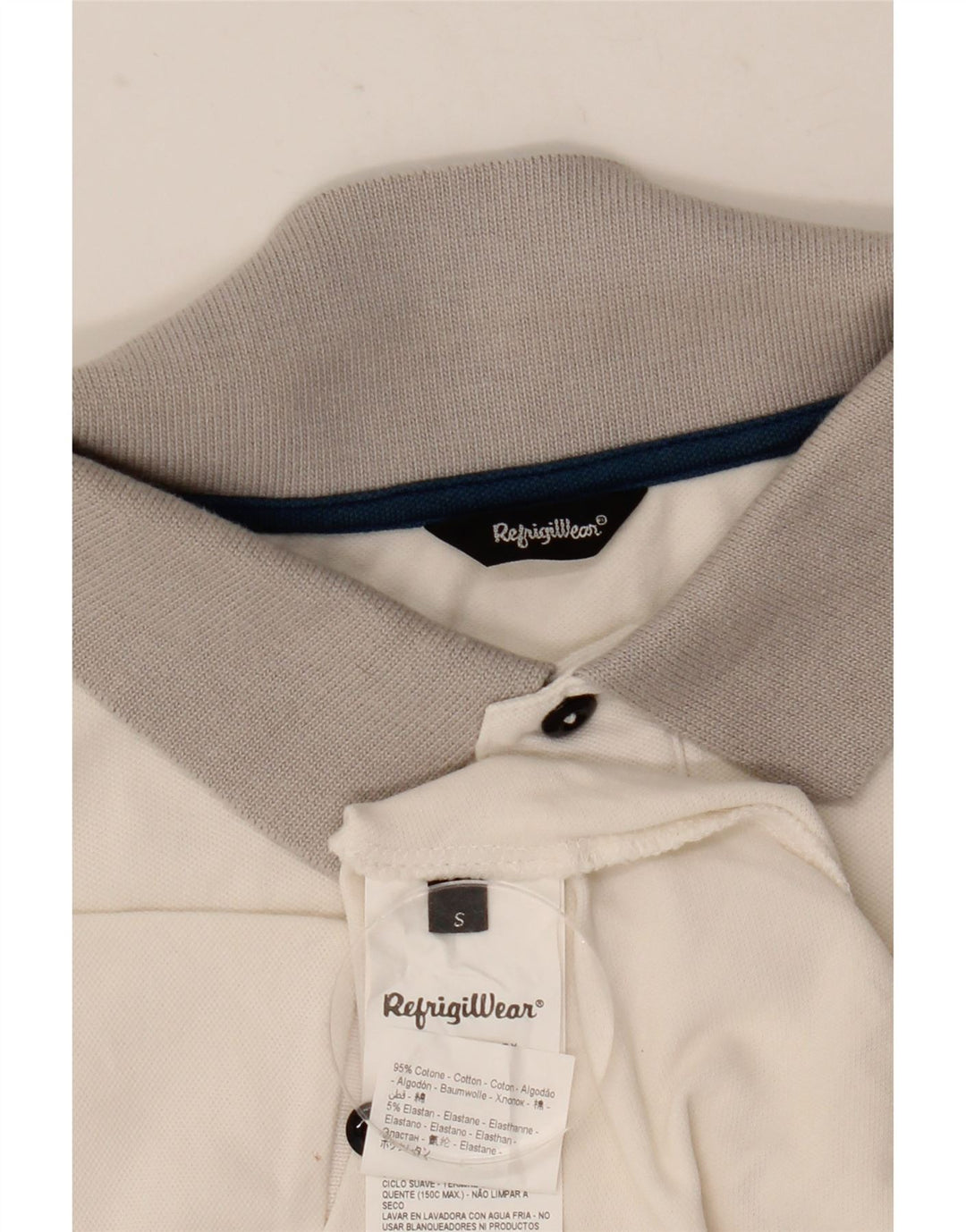 Camisa polo masculina Refrigiwear pequena branca de algodão colorblock