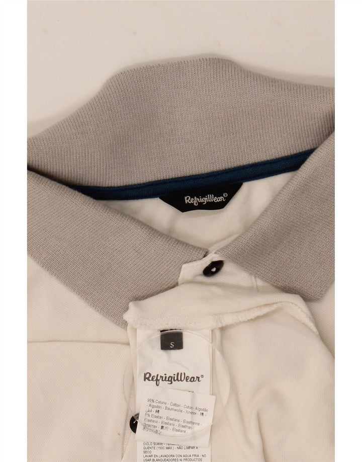 Camisa polo masculina Refrigiwear pequena branca de algodão colorblock