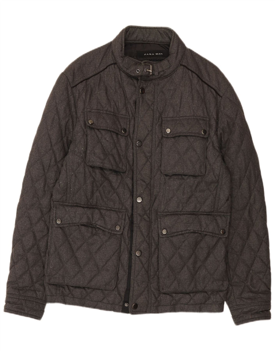 Jaqueta acolchoada masculina Zara UK 40 poliéster cinza grande