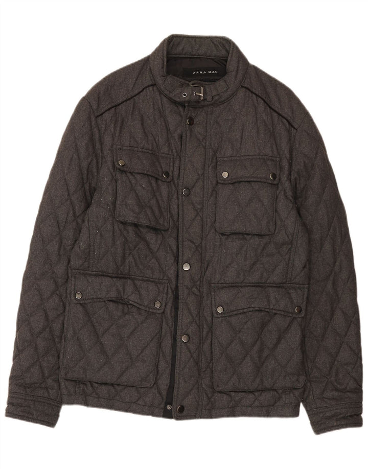 Jaqueta acolchoada masculina Zara UK 40 poliéster cinza grande