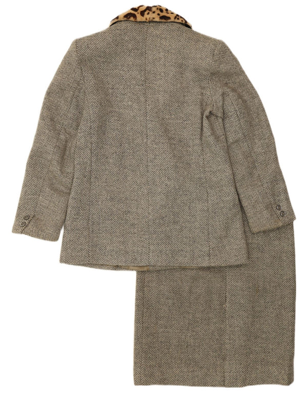 Conjunto de saia feminina vintage de 2 peças IT 44 médio W28 espinha de peixe cinza