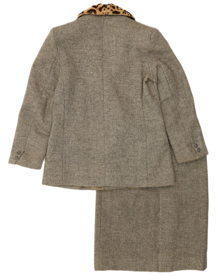 Conjunto de saia feminina vintage de 2 peças IT 44 médio W28 espinha de peixe cinza