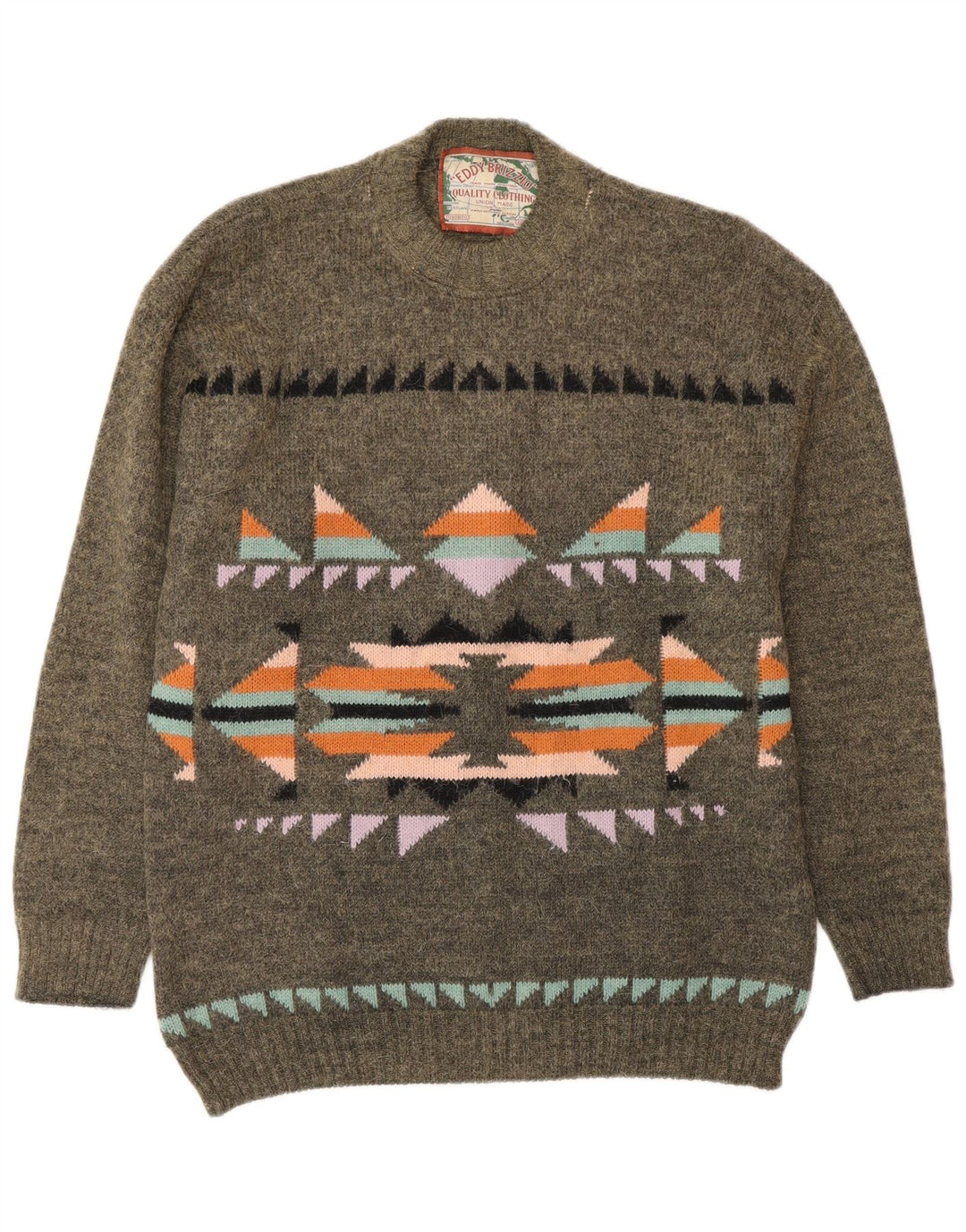 Suéter masculino vintage com gola redonda, médio cáqui Fair Isle
