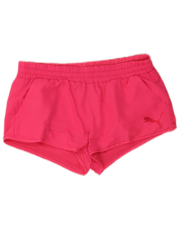 Shorts esportivos femininos Puma UK 10 pequeno poliéster rosa