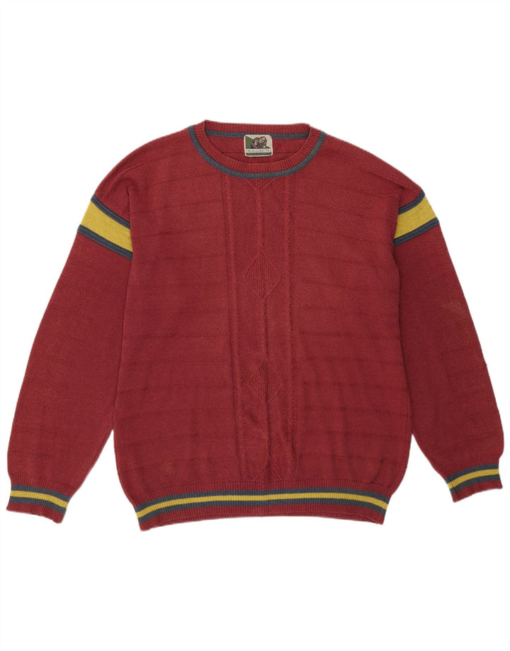 Suéter vintage masculino com gola redonda grande bloco colorido rosa