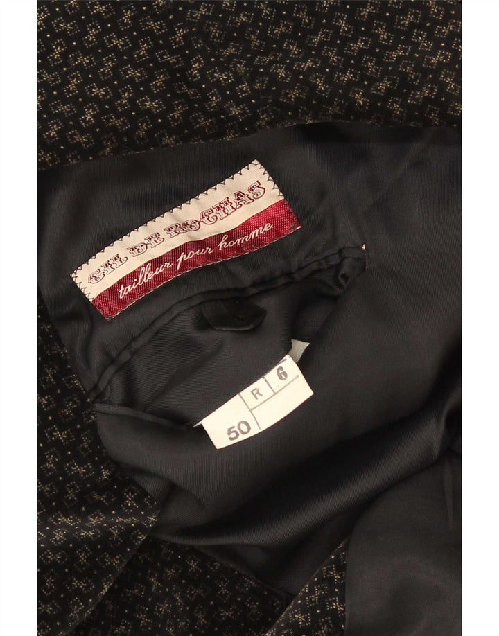 Jaqueta blazer de veludo masculina vintage com 2 botões IT 50 grande preto geométrico