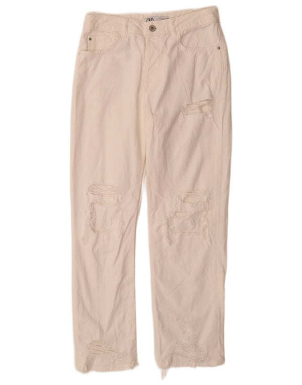 Calça jeans reta feminina Zara EU 34 2XS W24 L28 algodão branco