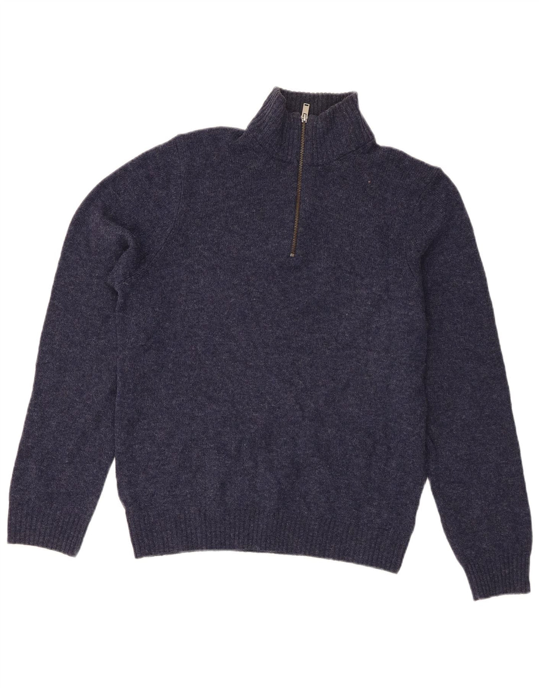 Suéter masculino Marks & Spencer com zíper e gola em lã de carneiro azul marinho médio