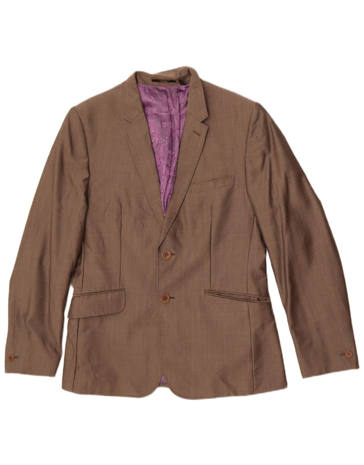 Jaqueta blazer masculina de 2 botões Ted Baker EUA 38 lã cinza médio