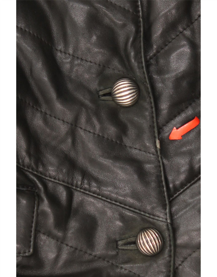 Casaco de couro feminino vintage Reino Unido 14 couro preto médio