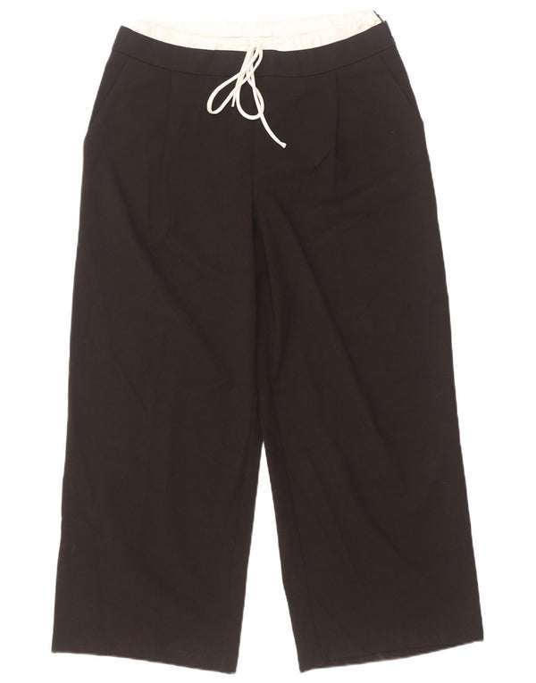 Calça feminina Zara com perna larga cortada média W28 L26 preta colorblock