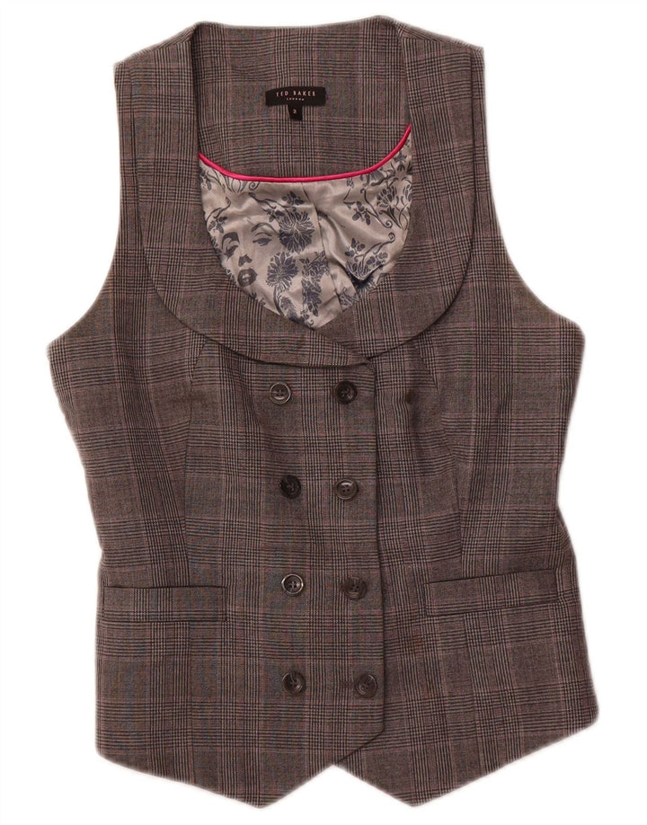 Colete feminino TED BAKER com peito duplo tamanho 2 pequeno cinza xadrez de lã