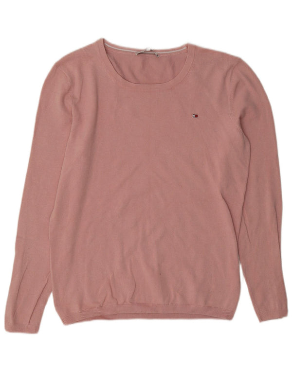 Tommy Hilfiger Womens Boat Neck Jumper Sweater UK 14 Medium Pink Cotton