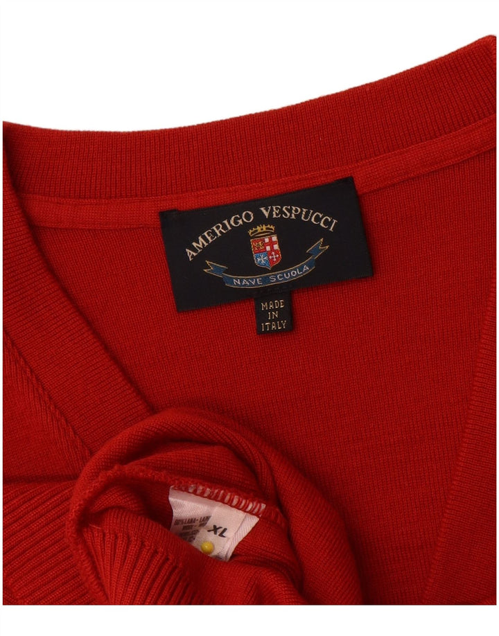 Suéter masculino Amerigo Vespucci com decote em V XL de lã vermelha