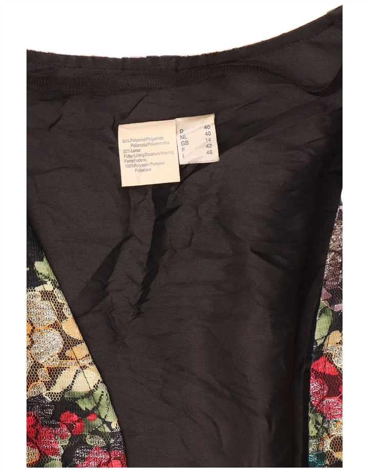 Jaqueta Bolero feminina VINTAGE manga 3/4 UK 14 média floral multicolorida