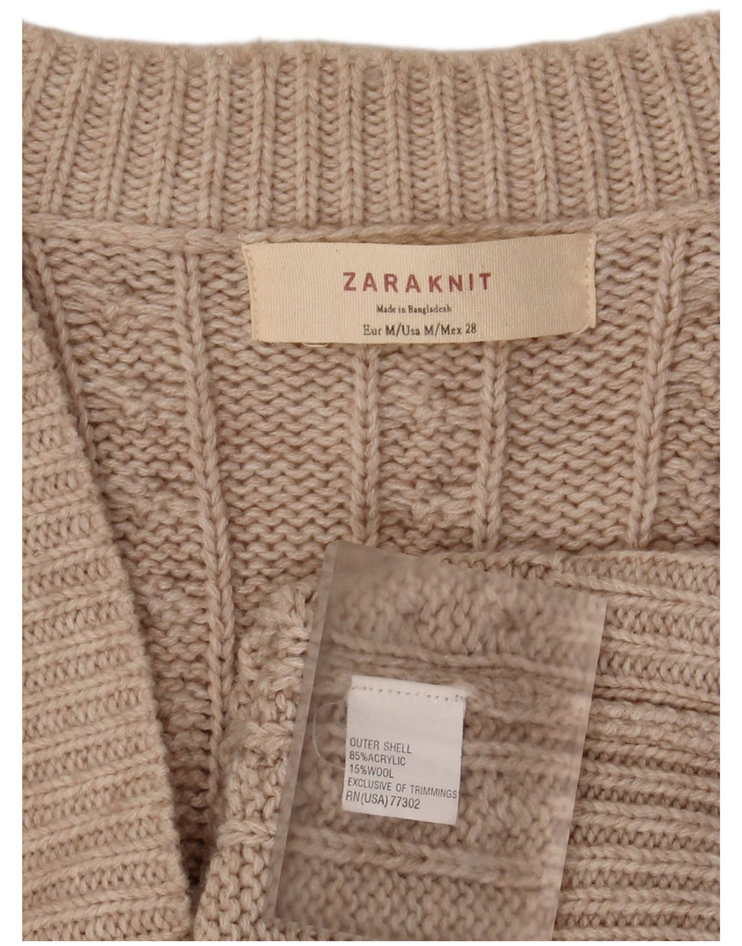 Suéter cardigã feminino Zara UK 14 acrílico bege médio