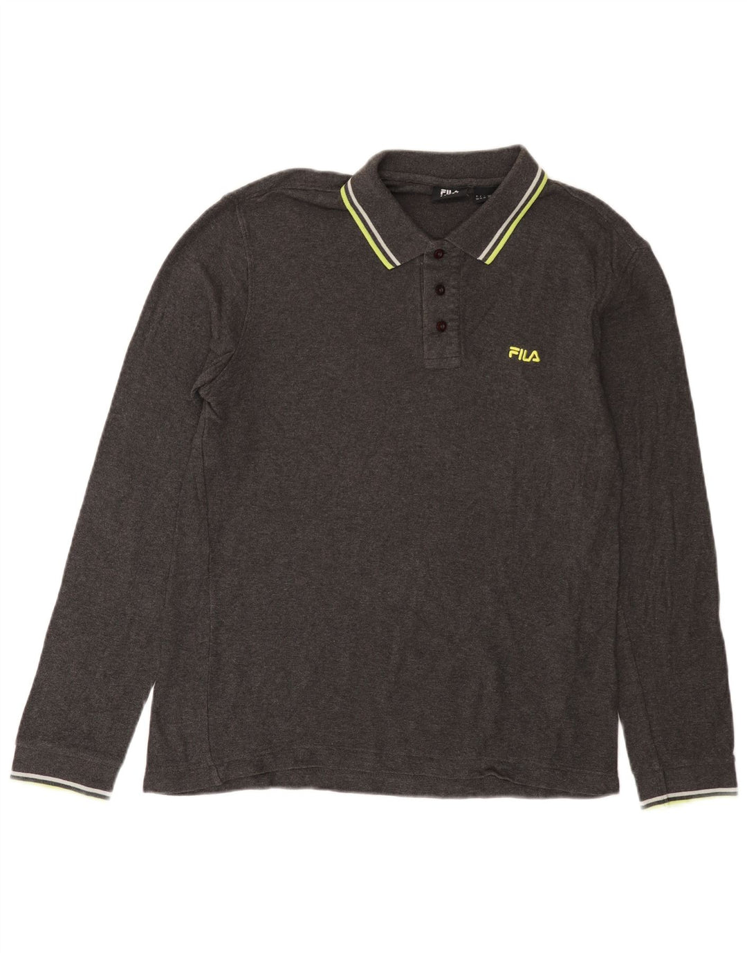Polo masculino Fila de manga comprida cinza médio algodão